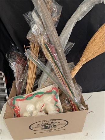 Vintage Crafting Lot Broom Dried Branches Fake Flowers Faux Grass And More