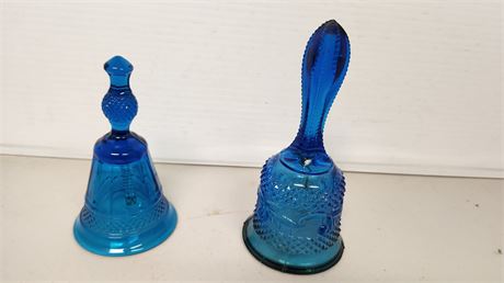 2 Blue bells.One Is marked Viking Glass One Is Unmarked But Possibly Viking Also