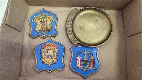 3 Cast Iron State Seal Crest Shield Plaques Metal & Metal Coin tray