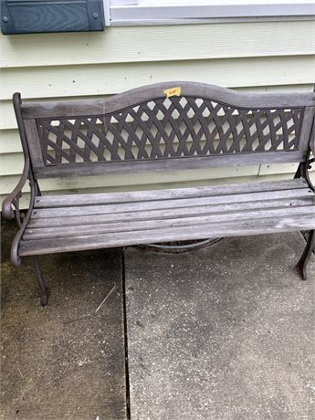 wrought iron and wood garden bench