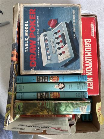 box slot, vintage toys, and books