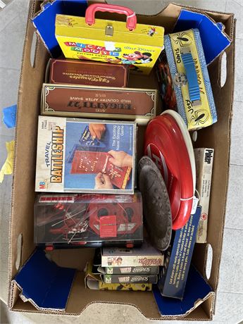 box lot, vintage toys, and games