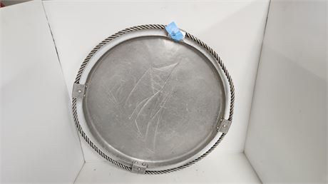 Large Wendell August Forged Tray With Etching & Handles
