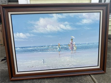 Framed oil on canvas ocean scene P Watkins