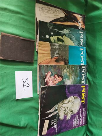 5 vintage Post magazines and a 1924 Treasure island book
