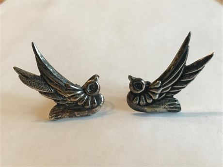 Stamped Silver Bird Earrings