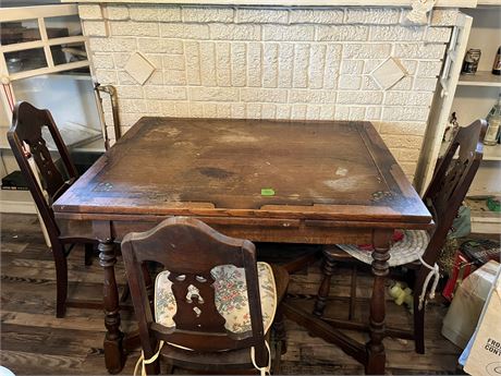 Antique Wood Table and Chairs (3)