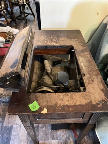 Antique Sewing Machine and Table