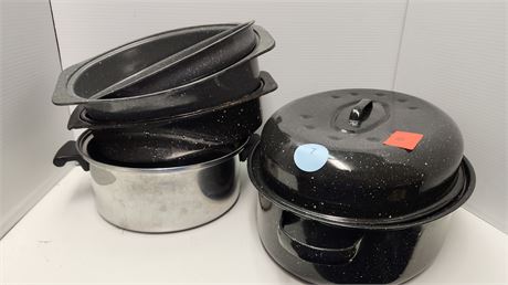 Various Size Roasting Pans & Stock Pot With Lid