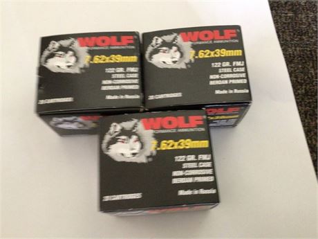 3 Boxes 7.62 x 39mm ammo 60 rounds