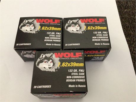 3 Boxes 7.62 x 39mm AMMO 60 rounds
