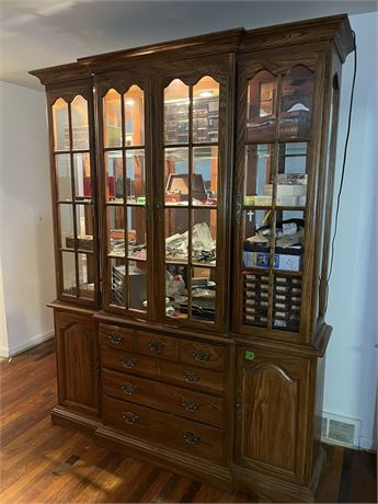 Beautiful Wood Cabinet, Mirror Back, Lighted, Tell City (Contents not included)