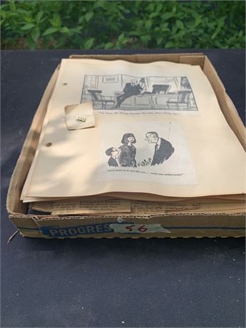 Vintage LBJ Political Cartoon Scrapbook Pages and LBJ Pin Political Memorabilia