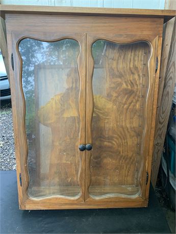 Vintage Wooden Display Case Wall Mount Double Door And A Place For Shelves