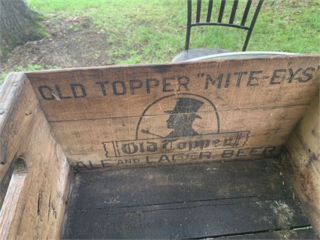 Vintage Wood Box Storage Crate By Old Topper Mite-Eys Lager Beer