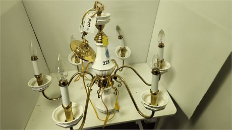 1960's Vintage Lenox Italian Brass & Porcelain Chandelier