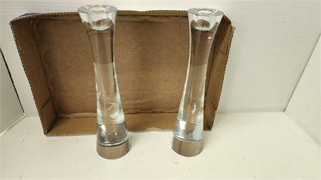 2 Lead Crystal Candle Holders. Heavy & Good Condition