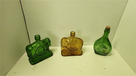 3 Vintage Colored Collectable Glass Bottles