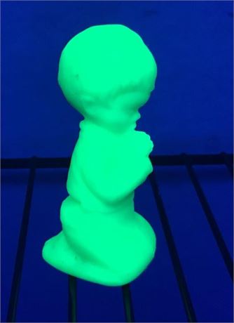 Stickered Fenton Uranium Glass Boy Figure