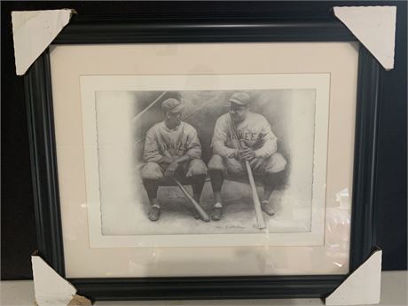 Lou Gehrig and Babe (George Herman) Ruth Pencil Sketch By Artist A Friedlander