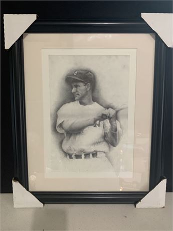 Lou Gehrig Framed Pencil Sketch By Artist Allen Friedlander Baseball Memorabilia