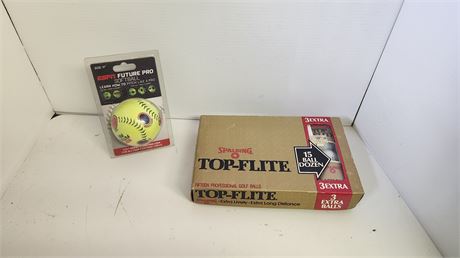 ESPN Future Pro Softball & Spalding Top-Flight 15 Ball Dozen Golf Balls NEW