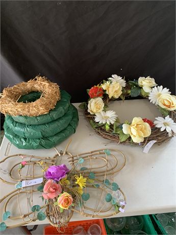 Spring Wreaths Butterfly Shape Round Wreath Faux Flowers And 4 Crafting Wreaths