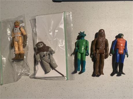 Vintage Star Wars Action Figures Chewbacca Ewok Greedo Bounty Hunter Set Of 5