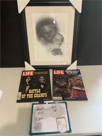 Muhammad Ali Collectible Lot Pencil Sketch And 2 Time Life Magazines