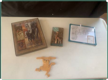 Animal Themed Wall Art Lot Elephant Painted Cork Giraffe Wood Tiger Sign