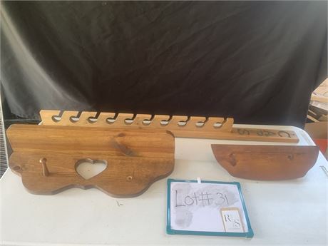 Lot Of Wood Shelves And Wood Cap Or Hat Hanger Heart Cutouts And Peg