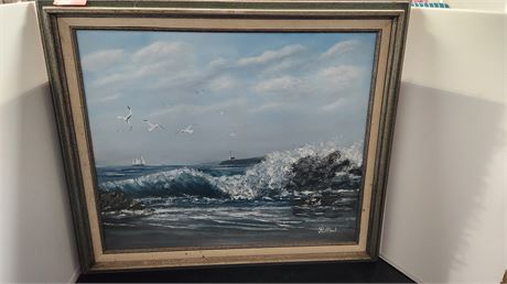 Wood Framed Ocean Waves Painting