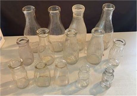 Clear Dairy Milk Bottle Lot Various Sizes Lot Of 14