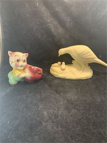 Vintage Ceramic Lot Bid Zavori Mold White Bird And Babies And Pig Figurines