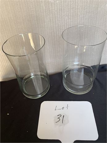 Large Decorative Clear Glass Cylinder Vase Lot Of 2