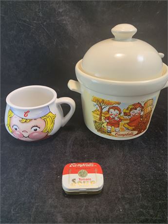 Campbell Soup Collector Glassware Tureen Soup Or Coffee Mug And Mint Tin