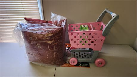 Toy Pink Shopping Cart & Comforter & Puzzle
