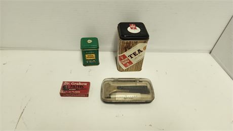 Vintage Pipe Filters & Tea Tins & Vintage Eversharp Hydro-Magic Shaver