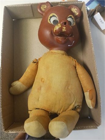 Vintage Plush Bear. Has Damage & Wear To Face