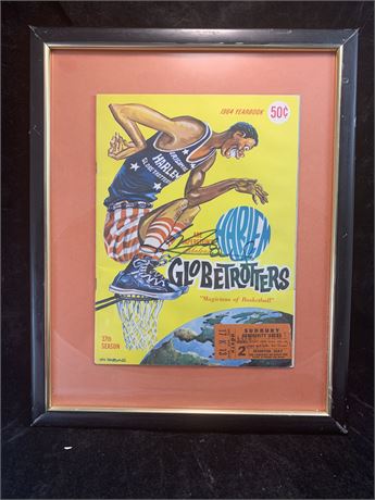 Framed Autographed Original 1964 Harlem Globetrotters With Program And Ticket