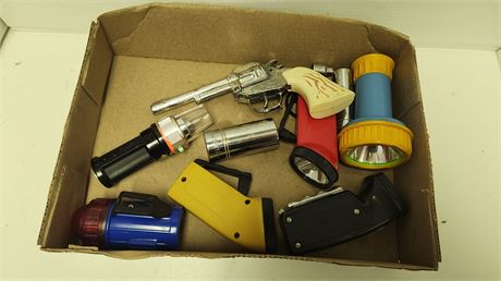 Toy Cap Gun & Various Flashlights & Miscellaneous Sockets
