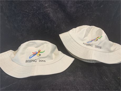 2008 Beijing Olympic White Bucket Hats With Olympic Rings Set Of 2