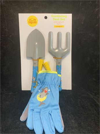 Sun Squad Kids Gardening Tool Set Spade & Digging Fork Shark With Swim Ring NEW