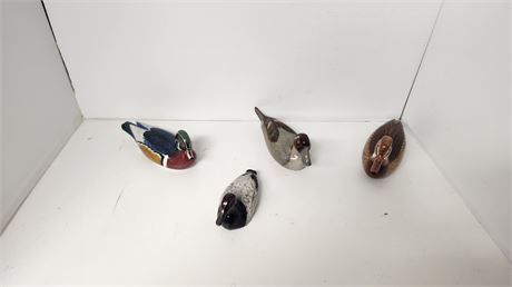 3 Wood Ducks & Metal Duck. Signed On Bottom