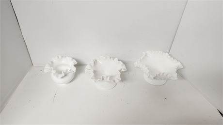 3 Pieces Of Unmarked Milk Glass