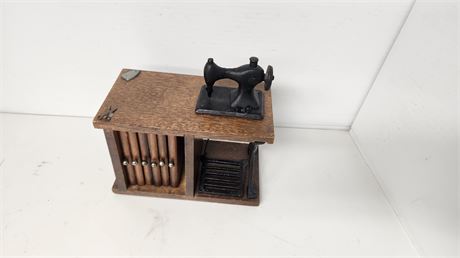 Wood Coaster In Wood Storage Rack. Cast Iron Mini Sewing Machine Themed