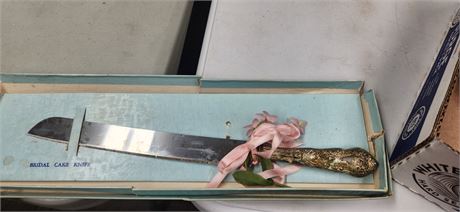 Vintage Bridal Cake Knife & Vintage Delta Pearls Necklace & Watch