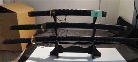 Set Of 3 Swords & Display Holder