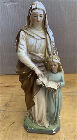 St. Ann And Young Virgin Mary Chalkware Religious Statue Figurine