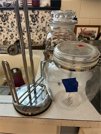 Paper Towel Holder, Glass and Plastic Canisters